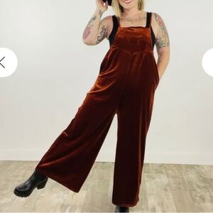 Easel Black Velveteen Overalls Jumpsuit Size S Oversized Wide Leg